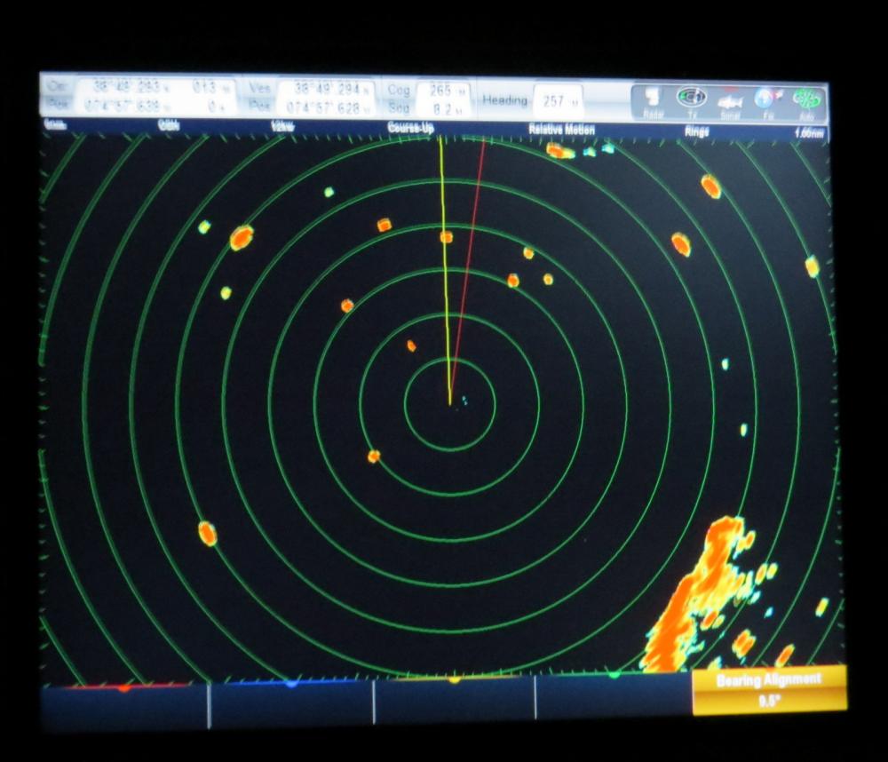 Many radar targets entering the Delaware Bay.  Many navigational aids and ships to watch for.
