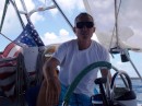 Sailing to St Barts, Captain George feeling good