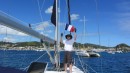 Rick raising the French courtesy flag for our arrival in Martinique