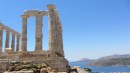 View of the Temple of Poseidon at our anchorage in Souion