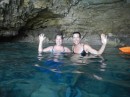 Patty and Linda swimming in the caves lining the shores of Antepaxos