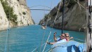 Mike and Debbie enjoying the sites of the Corinth Canal...it is an amazing waterway.