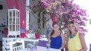 Emily and Victoria at cafe at the Kastro in Serifos