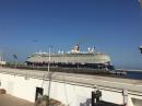 View from Danica in the Yard- a large cruise ship leaving the marina-