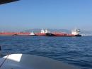 Very large freighters and tankers anchored in Gibraltar