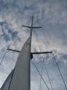 The bend in the mast to the left - the only way we could keep it up at the time