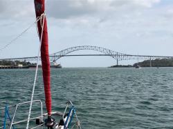 Approaching the Bridge of the Americas, Panama - in the Pacific!