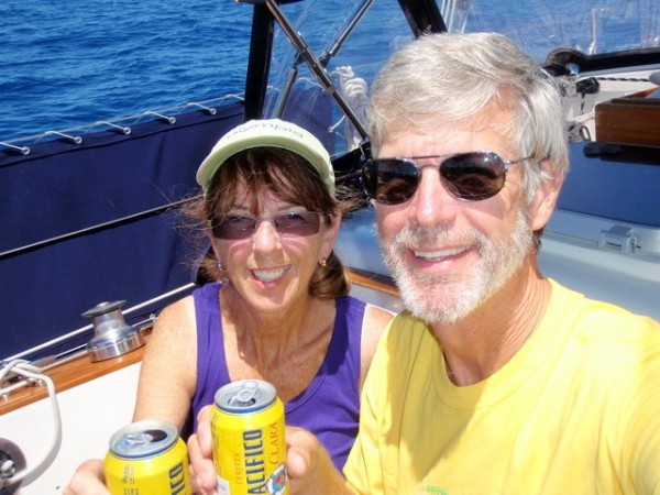 Toasting King Neptune with a Pacifico beer at the Equator.