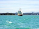A classic wooden schooner sailing in the Bay of Islands.