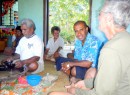 A kava ceremony is a time for talanoa - the exchange of stories and discussion; here, George and I are discussing something very important (but I just can