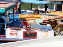 Colorful fishing boats in Labasa.
