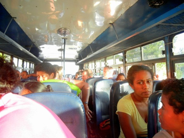 The bus fills up in Savusavu.