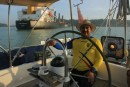 Carlos, our canal advisor, steering Evita over Lake Gatun