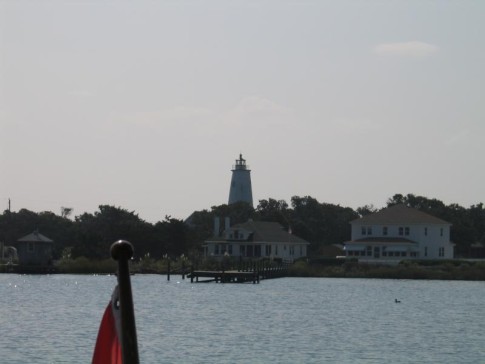 Ocracoke lighthouse from the boat (oops, I should have missed the flag)