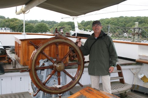Jim at the helm of the Training ship.