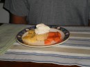 Coconut cake with fresh fruit and whipped cream