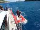 Lee goes for a ride in the dinghy