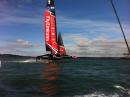 Whilst sailing with a friend on her Stewart 34, we were lucky to come in close contact with Emirates Team NZ foiling cat. AC45S test boat. Whoosh!: See more about this whizz-pop boat here
http://emirates-team-new-zealand.americascup.com/en/news/200_GAINING-SPEED-ON-THE-WATER.html
