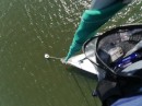 Neil took photos from the top of our mast. He went up there to fix the anchor light. A view down to our bow.