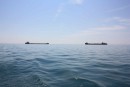 Freighters crossing in the shipping channel on Lake St. Clair.