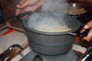 Steaming pasta.