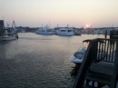 View from the American Schooner floating bar looking west as the sunsets.