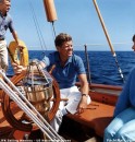 JFK at the helm of Manitou on a nice summer day.