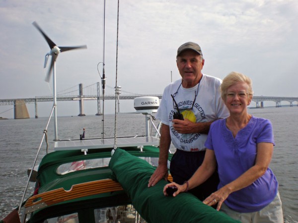 Gene and Sharon out on the Chesapeake after passing under the Bay Bridge.