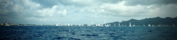 Sailboats getting ready to race