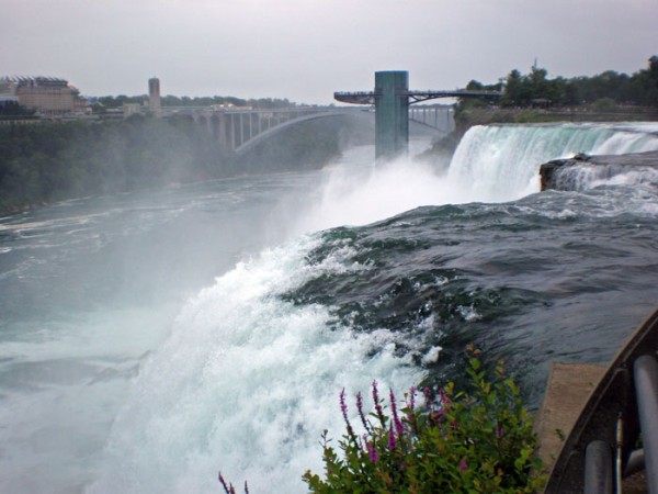 American Falls, looking down the Niagara Gorge at Tower and Observation Deck