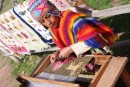 Indigenous Peruvians hand weaving crafts