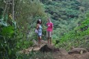 Marina and Jen hiking to the waterfall