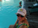 Annapolis gal, proudly wearing her worn out 2002 Mt.Gay Screwpile hat (does not leave the boat without it).  She and her hubby are on a big cat and see them everywhere.  They crewed for someone for Key West race week, then raced over here for the rest of the winter.
