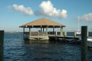 A gazebo on the Manteo waterfront gives a nice view of Shallowbag Bay.