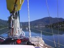 At anchor in Vliho bay on Lefkada Island. Spent 5 gorgeous days here, and am going back. Black bags are solar showers to heat the water, as I only have col on Nanjo. They are really efficient.