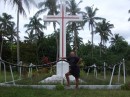 A cross erected on Pangaimotu island in memory of people who died