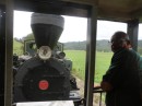 Johan looking at the steam train whilst travelling back to the station