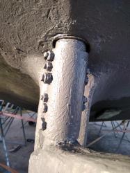 Close up of straightened rudder stock