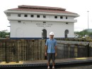 This is Shawn standing in front of the track for the Mules.  You can see the water level is lower in the lock section that is behind him.