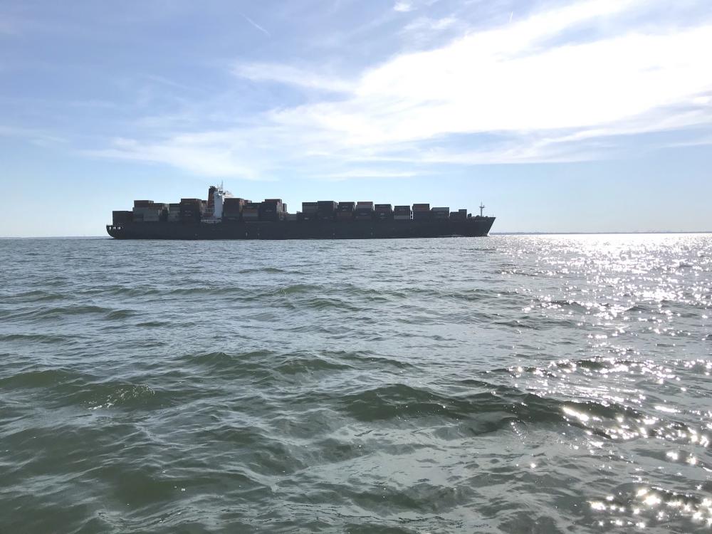 Over taking container ship near Hampton