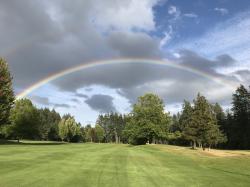 Salt Spring Island Golf Course: Looking back up 7th hole to rainbow