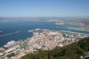View from the top of Gibraltar rock looking over to Spain the other side of the airport runway (made out of rock from the tunnels)