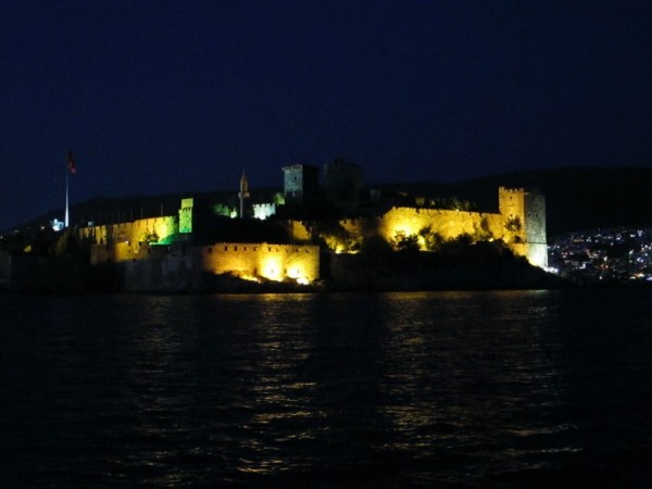 The castle of Bodrum is wonderfully lit up at night from the water
