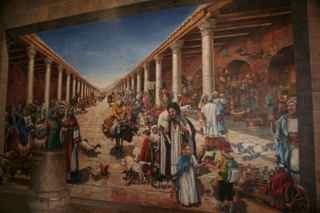Mural of old city of Jerusalem main street - check out the up to date little boy :)