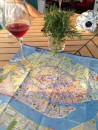 Map of Venice on our cockpit table with local wine and herbs :)