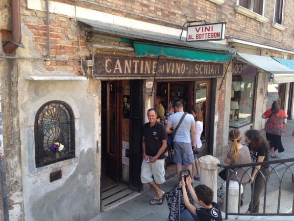 Russell outside the world famous Cantine del vino dia Schiavi. Sold wine and local tapas to keep us going.  