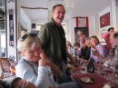 Roast lunch with 30 other liveaboards, Russell up to his usual clowning around :)