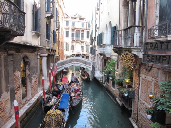 Gondolas down Venice side street