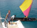 Buying lobsters, this was the best sail we saw in the San Blas