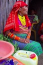 Kuna lady, check her nose jewellery, beads and mola
